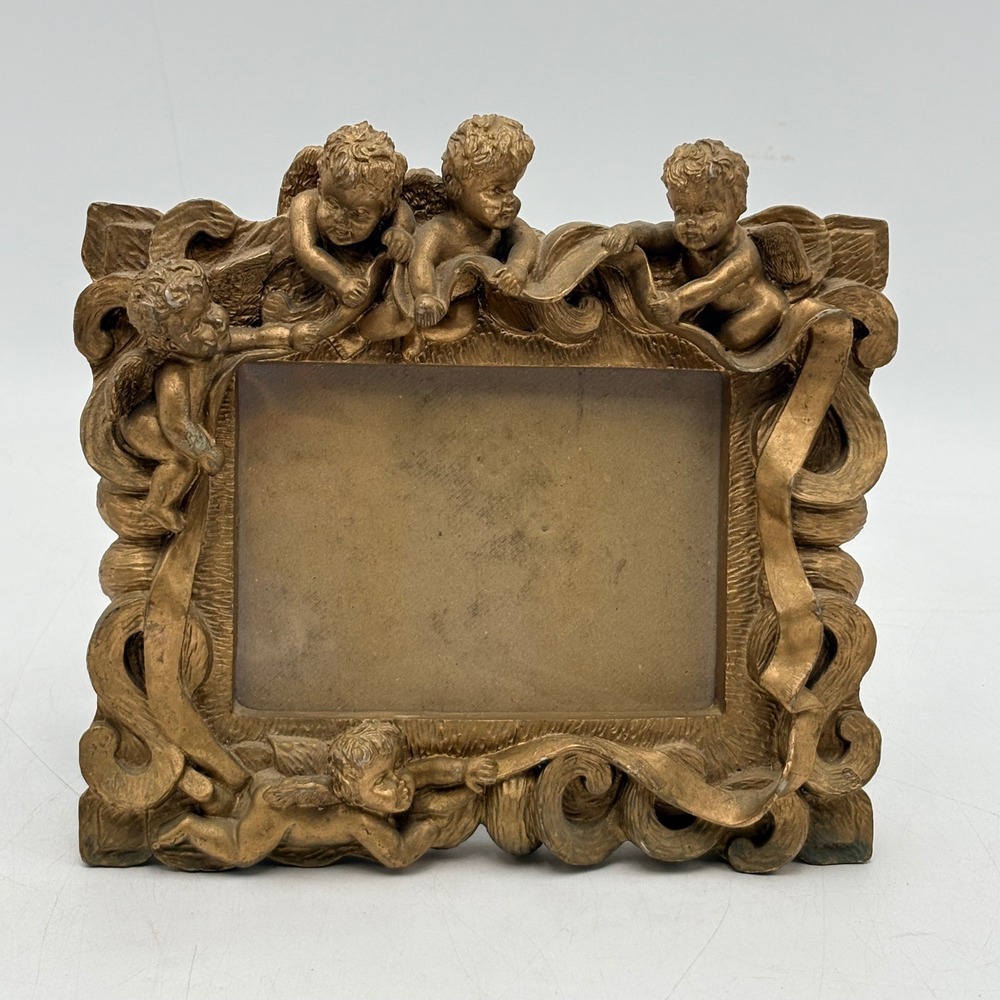Cherub Picture Table Frame 5x7 Antique Gold Ornate Angel Scroll Resin Photo